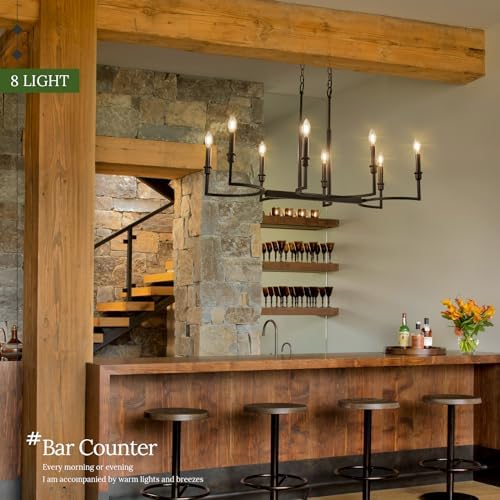 8-Light Black Rectangular Chandelier Dining Room Lighting