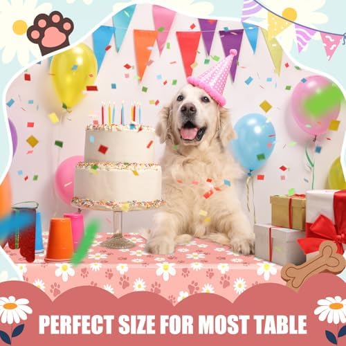 Gilprop 2 Pcs Pink Daisy Paw Print Tablecloths for Dog Parties