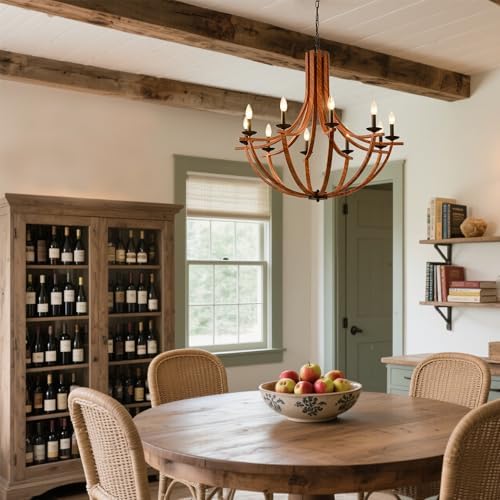BAOURE 10-Light Wood Texture Farmhouse Chandelier