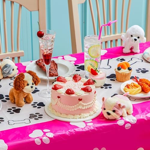 Newwiee 3 Pcs Dog Paw Print Tablecloth for Pet Parties