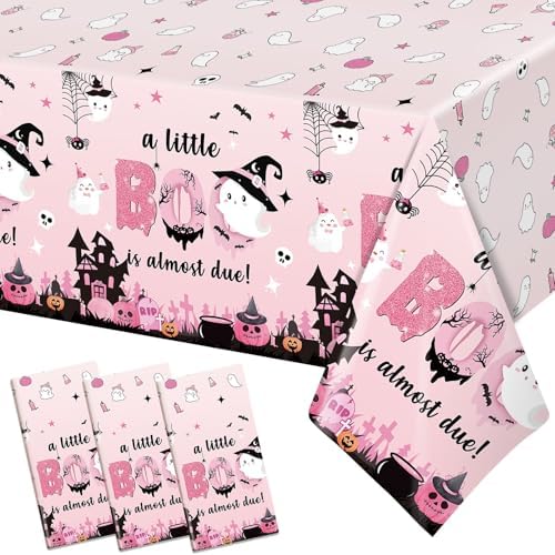 3Pcs Little Boo Baby Shower Pink Halloween Tablecloth Decorations