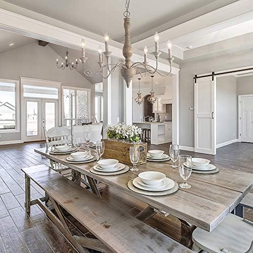 LNC French Country 6 Light Wood Chandelier with Rust Arms