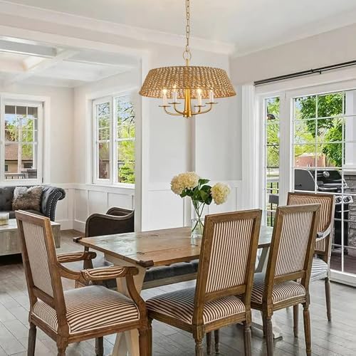 Gold Modern Rattan Chandelier with 4 Lights