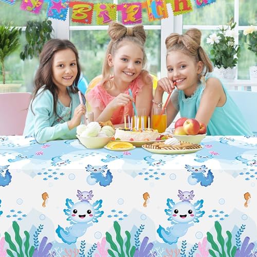 6 Pack Blue Cartoon Axolotl Table Covers for Parties