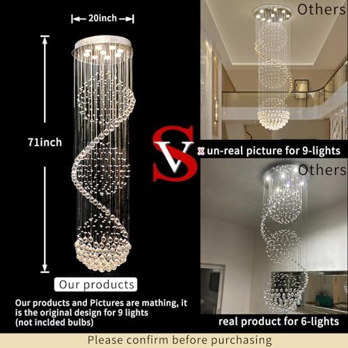 Modern Spiral Sphere Crystal Chandelier for High Ceilings 20 x 71