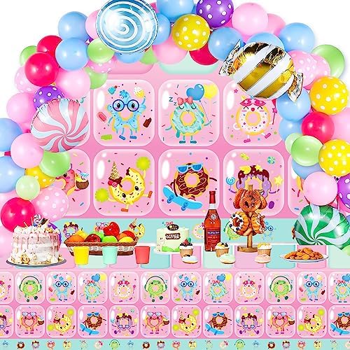 PHOGARY 3-Pack Donut Tablecloths for Kids Parties