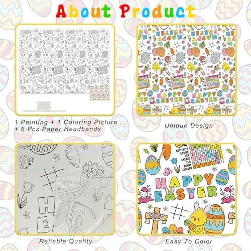 Happy Easter Coloring Tablecloth with 6 Rabbit Headbands