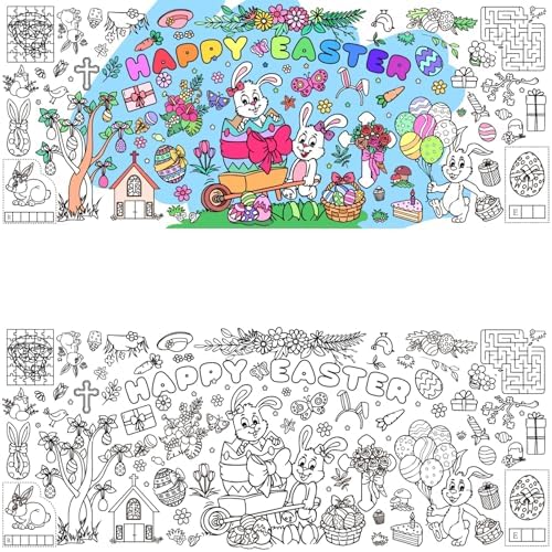 ZAKVOOR Giant Coloring Tablecloth 30x72 Inches Easter Rabbits