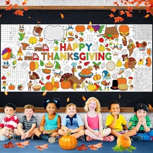 Thanksgiving Coloring Tablecloth for Kids 30x72 Inch
