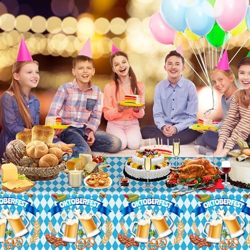 Oktoberfest Party Tablecloths Blue White Checkered Decor