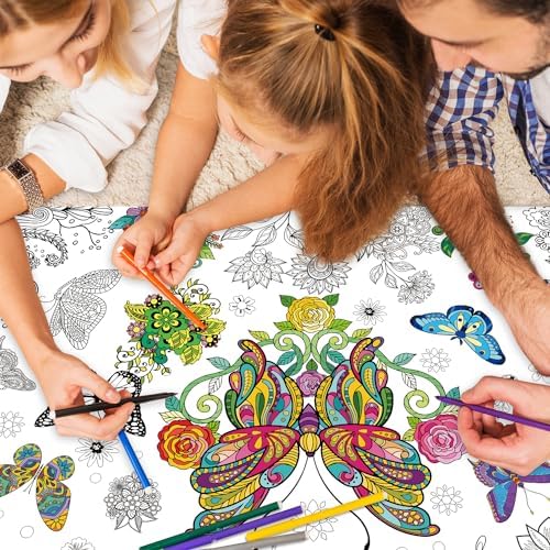 ZJDHPTY Butterfly Theme Coloring Tablecloth for Kids
