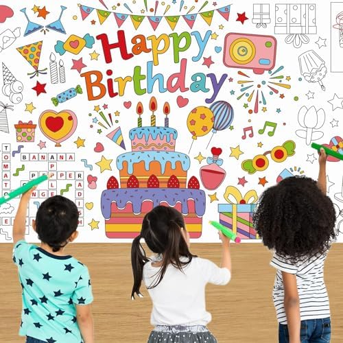 30x72 Inches Happy Birthday Giant Coloring Poster Tablecloth