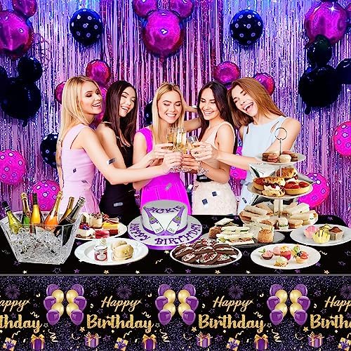 2 Pack Purple Gold Birthday Tablecloths 51x87 Inch