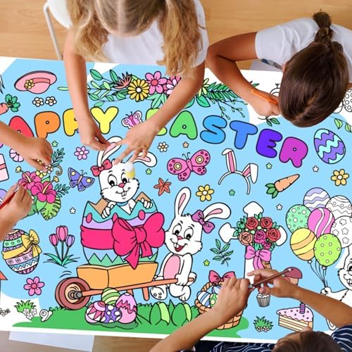 ZAKVOOR Giant Coloring Tablecloth 30x72 Inches Easter Rabbits
