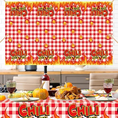 MOZUI Chili Cook Off Tablecloth 54x87 Inch Red Pepper Party Cover