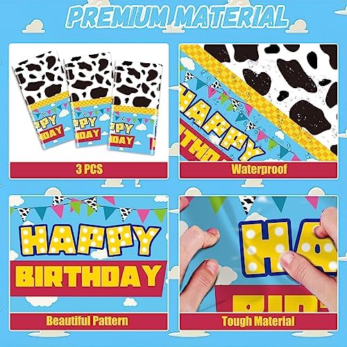 3 Piece Cow Theme Birthday Tablecloth Set