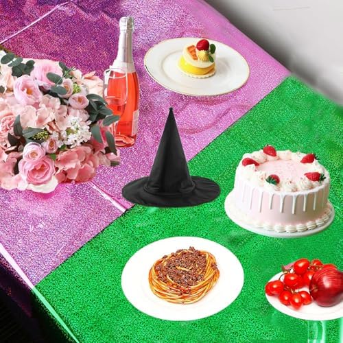 2Pcs Pink and Green Glitter Tablecloths 54x108 Inch for Witch Princess Party