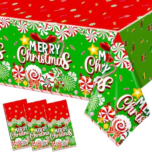 3Pcs Candy Cane Christmas Tablecloth Set