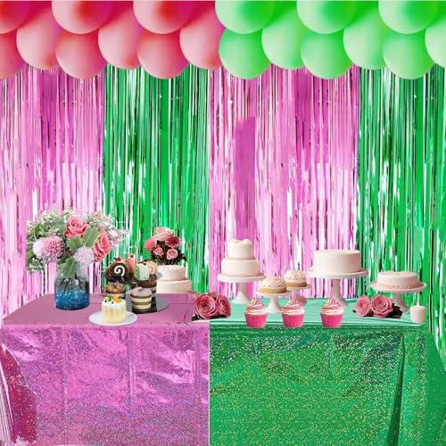 2Pcs Pink and Green Glitter Tablecloths 54x108 Inch for Witch Princess Party