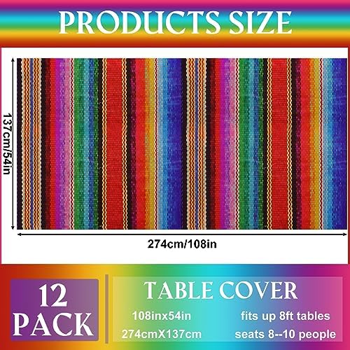 Buryeah 12 Pcs Mexican Fiesta Tablecloths 54x108 Inch Waterproof Disposable Party Covers