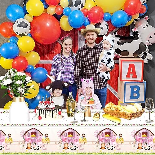 PHOGARY Farm Animals Birthday Tablecloth Pink Farm Theme Party Decor