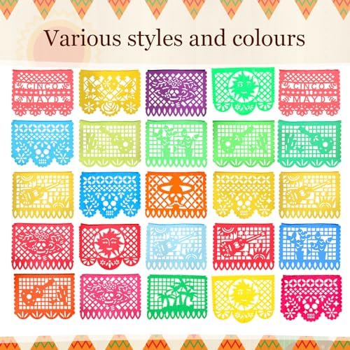Preboun Mexican Tablecloth and Fiesta Banner Decorations 24 Pcs