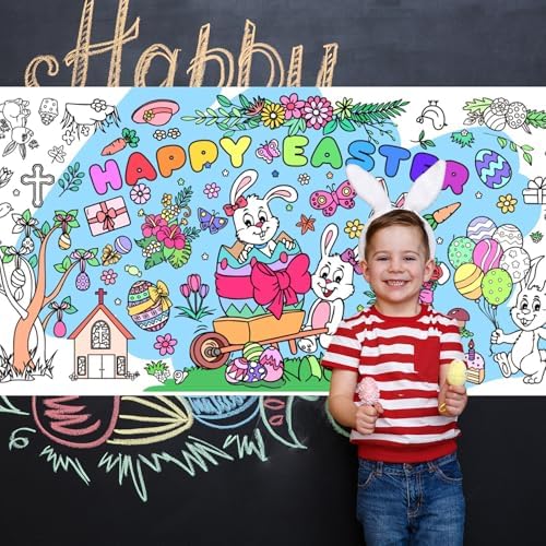 ZAKVOOR Giant Coloring Tablecloth 30x72 Inches Easter Rabbits