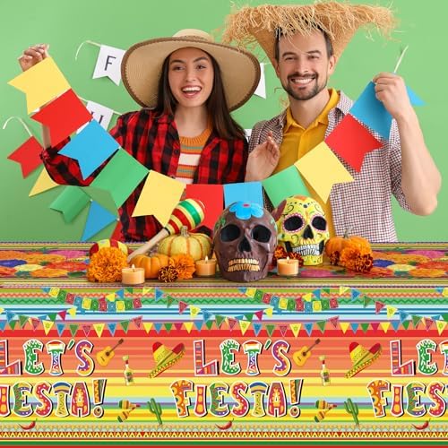 3 Pcs Mexican Fiesta Tablecloths 54x108 Inch Tablecovers for Parties