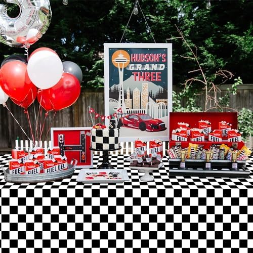 4 Pcs Race Car Tablecloths Black White Checkered Party Decorations