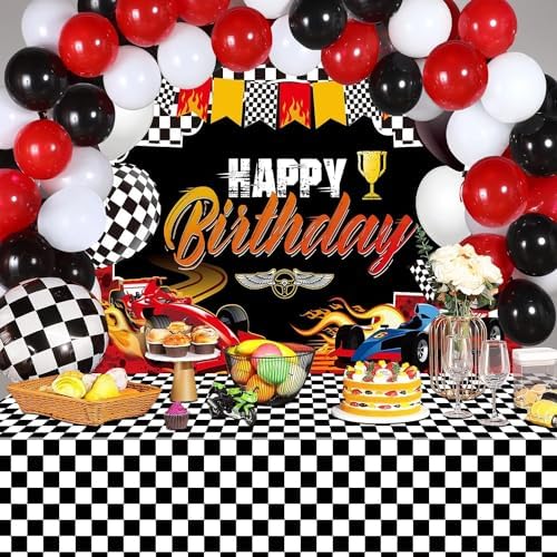 4 Pcs Race Car Tablecloths Black White Checkered Party Decorations