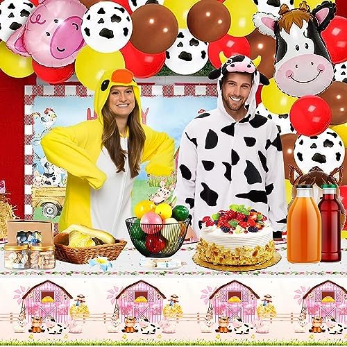 PHOGARY Farm Animals Birthday Tablecloth Pink Farm Theme Party Decor