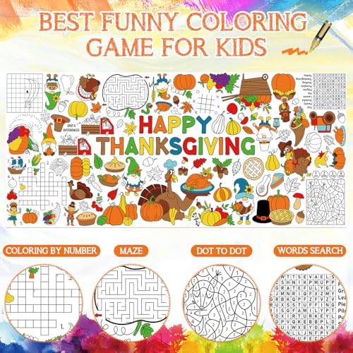 Thanksgiving Coloring Tablecloth for Kids 30x72 Inch
