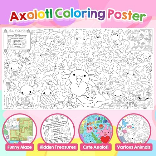 Selorin Axolotl Giant Coloring Poster Tablecloth