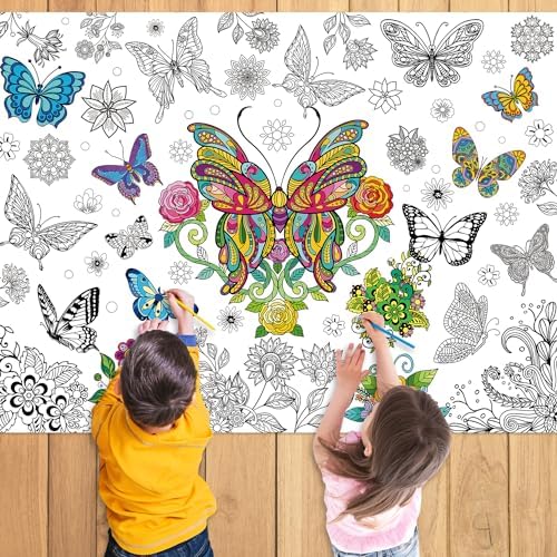 ZJDHPTY Butterfly Theme Coloring Tablecloth for Kids