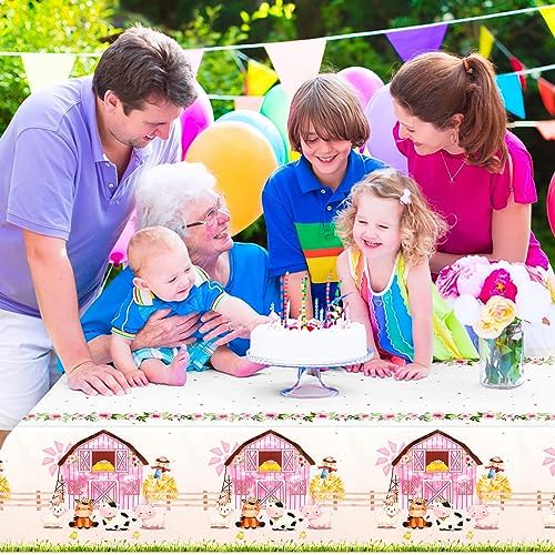 PHOGARY Farm Animals Birthday Tablecloth Pink Farm Theme Party Decor