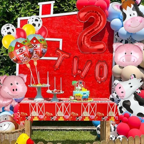 GGDE Farm Animal Theme Table Cover Set 2 Pcs Red