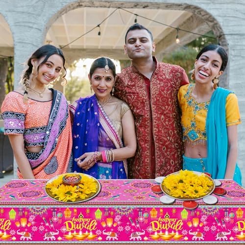 2 Pcs Happy Diwali Plastic Table Covers 54x87 Inches