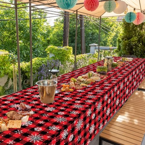 3Pcs Red Black Buffalo Plaid Christmas Tablecloth Decorations Supplies