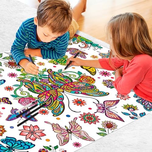 ZJDHPTY Butterfly Theme Coloring Tablecloth for Kids