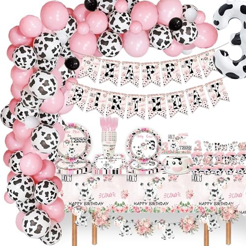 6 Pack Pink Cow Tablecloth for Birthday Party Decor