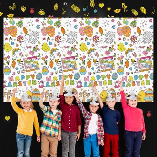 Happy Easter Coloring Tablecloth with 6 Rabbit Headbands