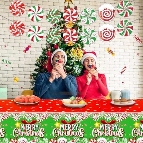 3Pcs Candy Cane Christmas Tablecloth Set