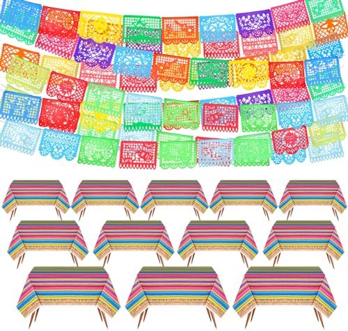 Preboun Mexican Tablecloth and Fiesta Banner Decorations 24 Pcs