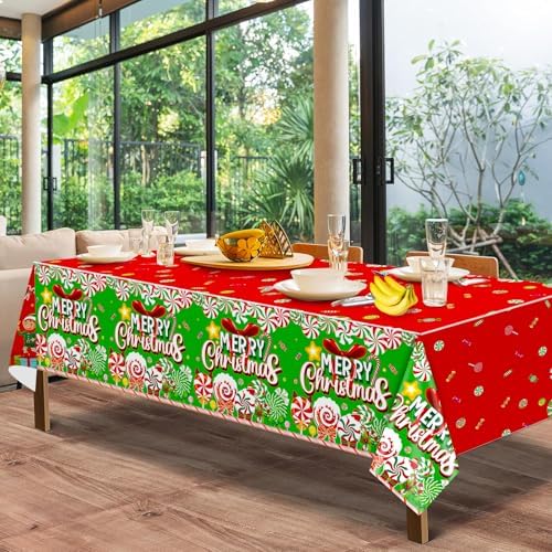 3Pcs Candy Cane Christmas Tablecloth Set