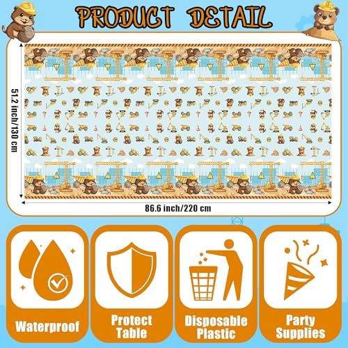 3Pcs Construction Beaver Tablecloths for Parties and Decor