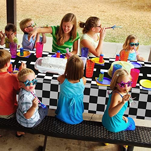 Tallew Checkered Car Party Tablecloth Set 12 Pcs