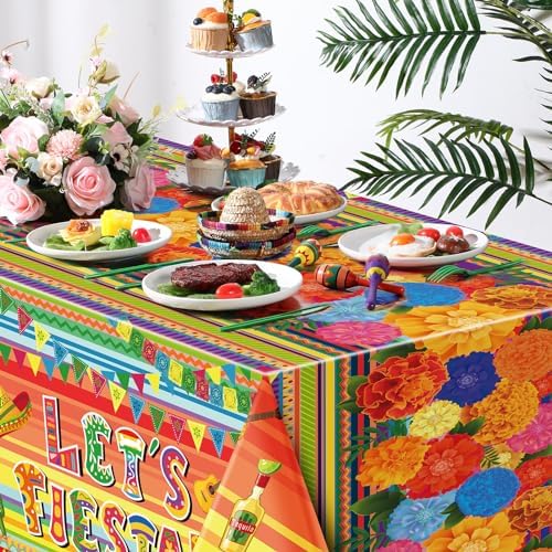 3 Pcs Mexican Fiesta Tablecloths 54x108 Inch Tablecovers for Parties