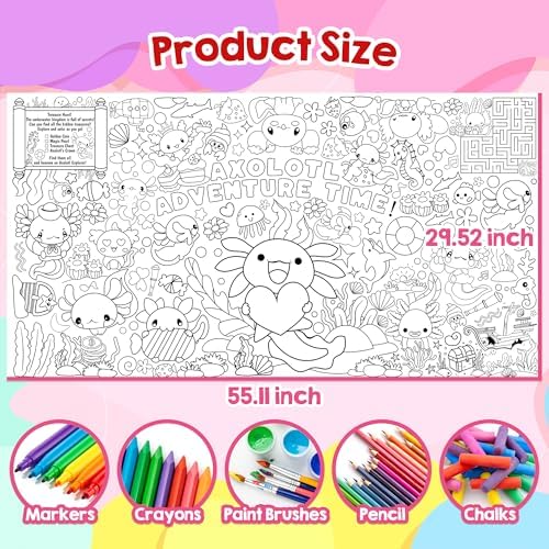 Selorin Axolotl Giant Coloring Poster Tablecloth