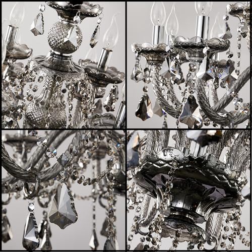 Modern Crystal Chandelier 12 Light Smoky Gray Luxury Ceiling Light