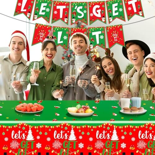 3Pcs Lets Get Lit Christmas Party Decorations Tableware Set